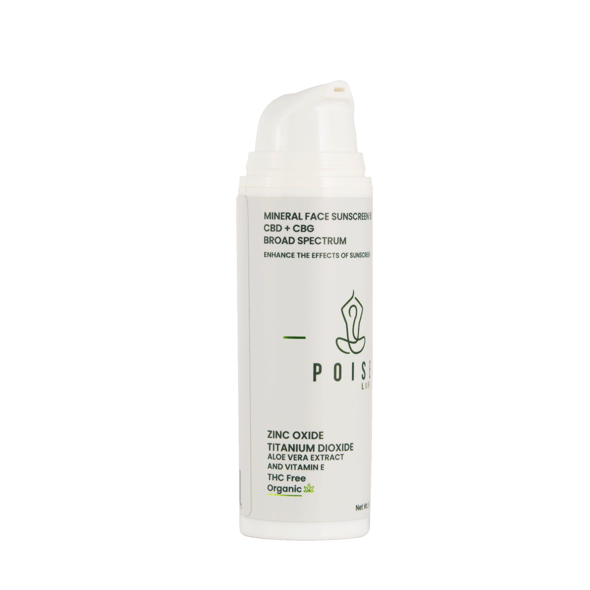  Poise Life Mineral Face Sunscreen SPF 50+ with Zinc Oxide, Titanium Dioxide, CBD and CBG. 1,7 oz.