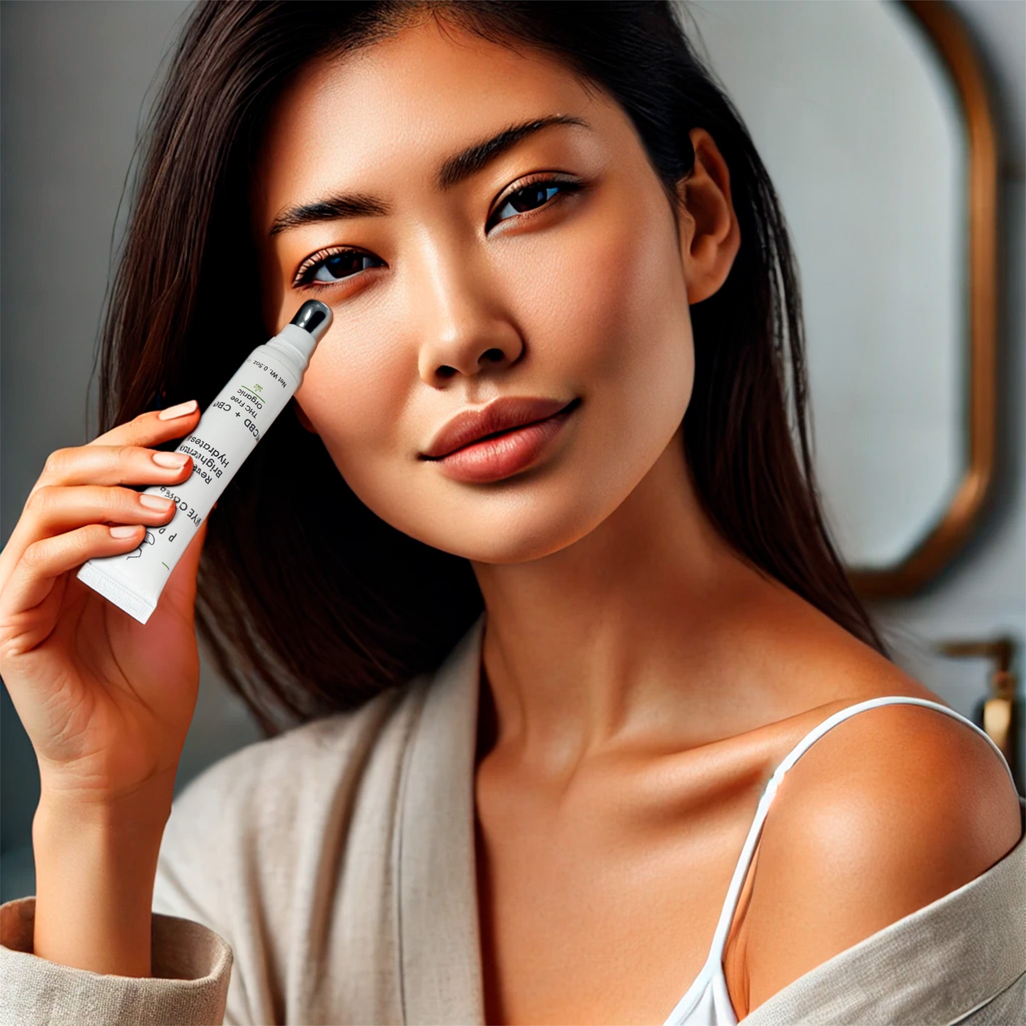 Woman applying Poise Life Eye Contour Cream.